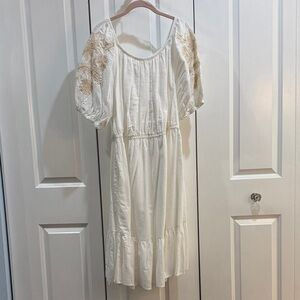 NWOT Knox Rose White Peasant Dress with Puff Sleeves Embroidered  Plus Size XXL